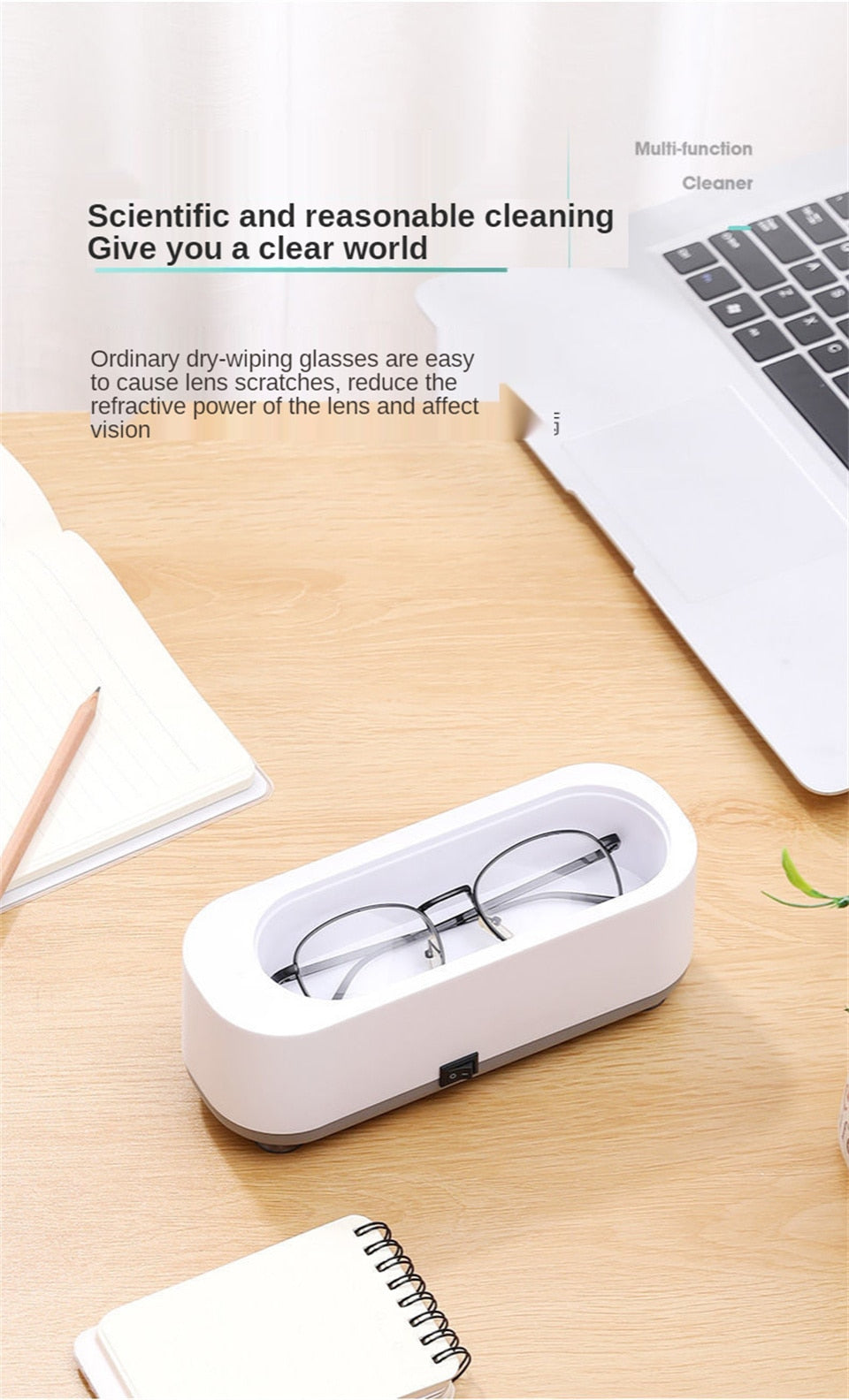 Ultrasonic Vibration Jewelry Cleaner - Portable Bath for Glasses & Rings