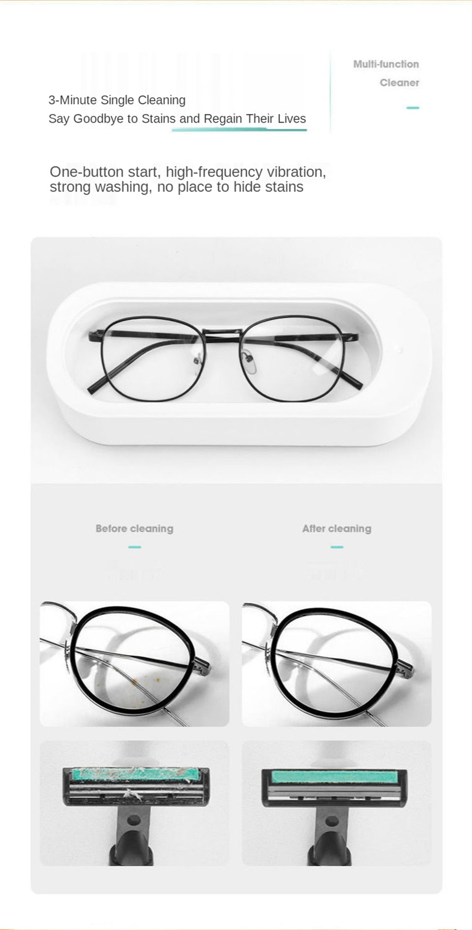 Ultrasonic Vibration Jewelry Cleaner - Portable Bath for Glasses & Rings