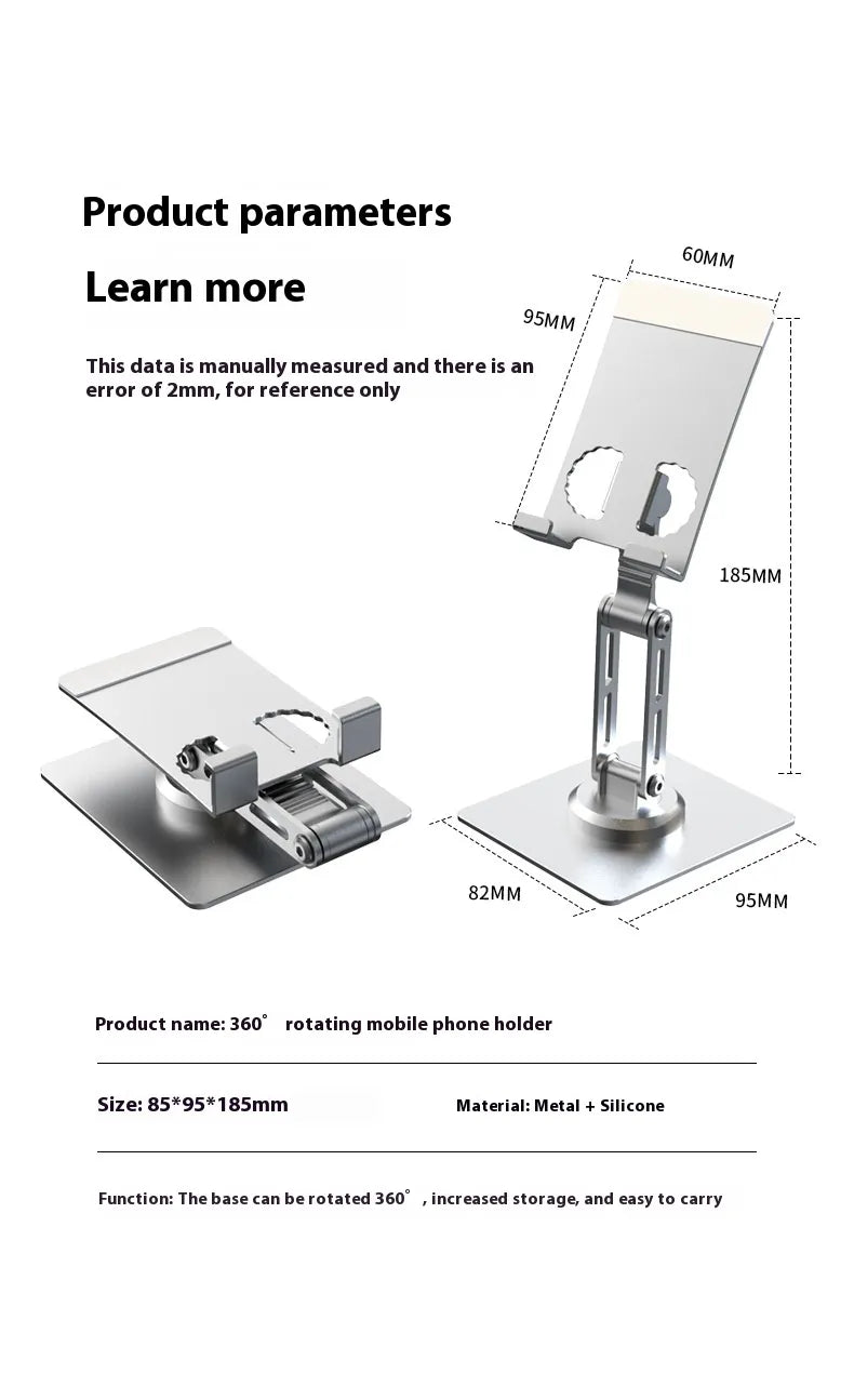 360-Degree Rotating Aluminum Phone Stand - Foldable Desktop Holder for Smartphones & Tablets