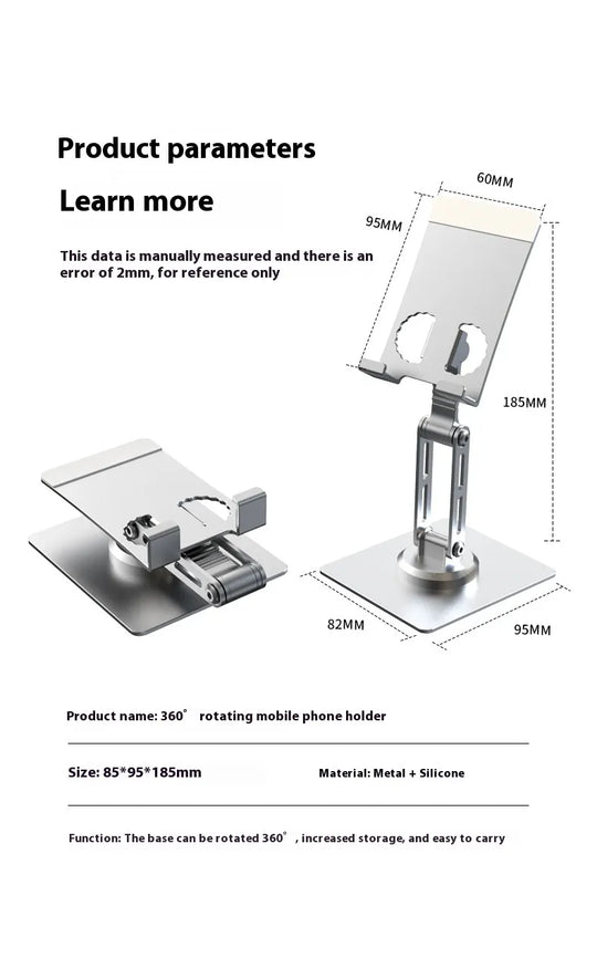 360-Degree Rotating Aluminum Phone Stand - Foldable Desktop Holder for Smartphones & Tablets
