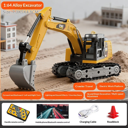 Mini 1:64 RC Engineering Vehicle Models - Alloy Construction Series (Dump Truck, Excavator, Forklift)