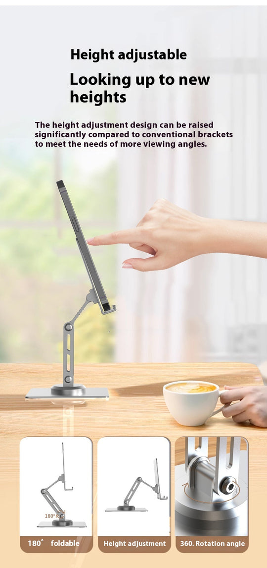 360-Degree Rotating Aluminum Phone Stand - Foldable Desktop Holder for Smartphones & Tablets