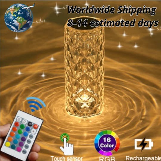 Crystal Rose Diamond Lamp - 16 Color LED Projector with Touch & Remote Control