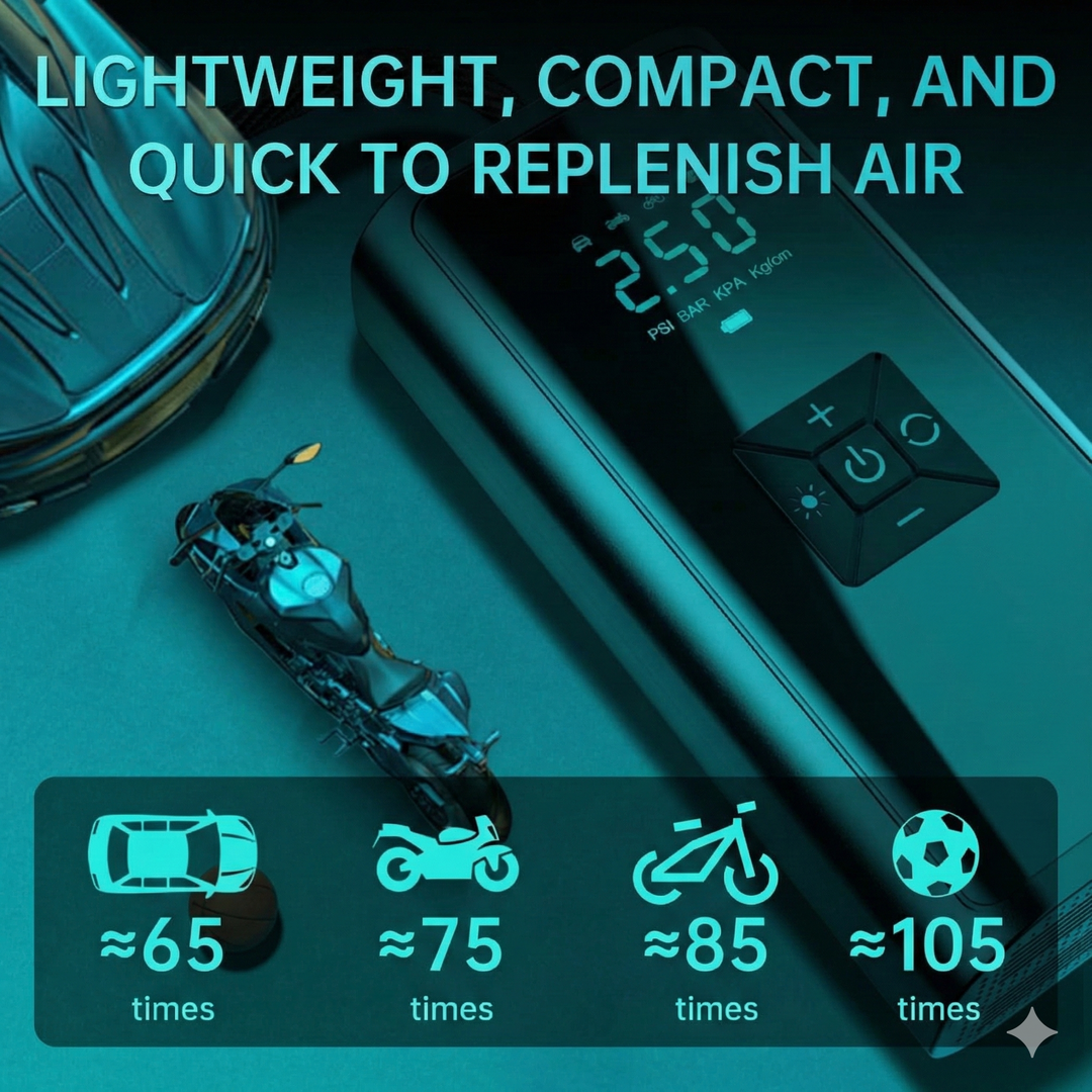 Cordless Tire Inflator & Power Bank - High Capacity Air Compressor