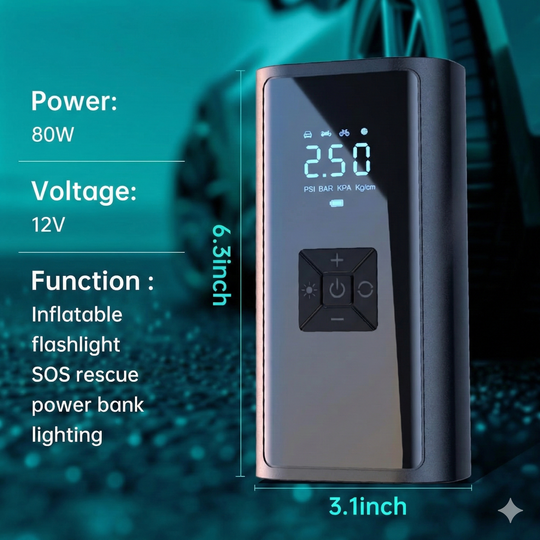 Cordless Tire Inflator & Power Bank - High Capacity Air Compressor