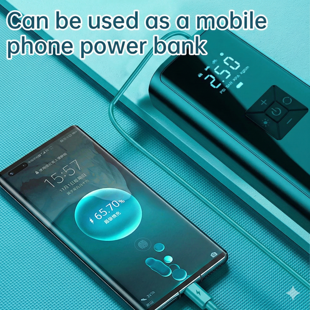 Cordless Tire Inflator & Power Bank - High Capacity Air Compressor