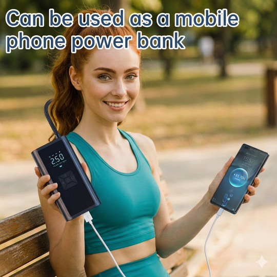 Cordless Tire Inflator & Power Bank - High Capacity Air Compressor