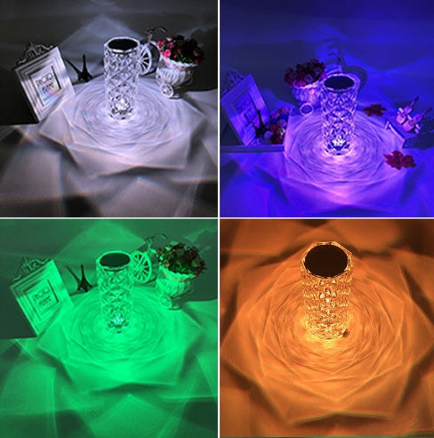 Crystal Rose Diamond Lamp - 16 Color LED Projector with Touch & Remote Control