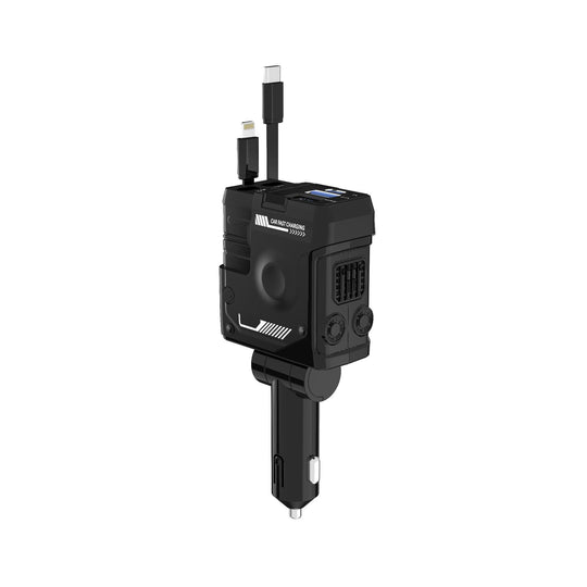 4-in-1 Retractable Car Charger Adapter - 120W Fast Charging with Dual Integrated Cables (USB-C & Lightning) & Digital Display